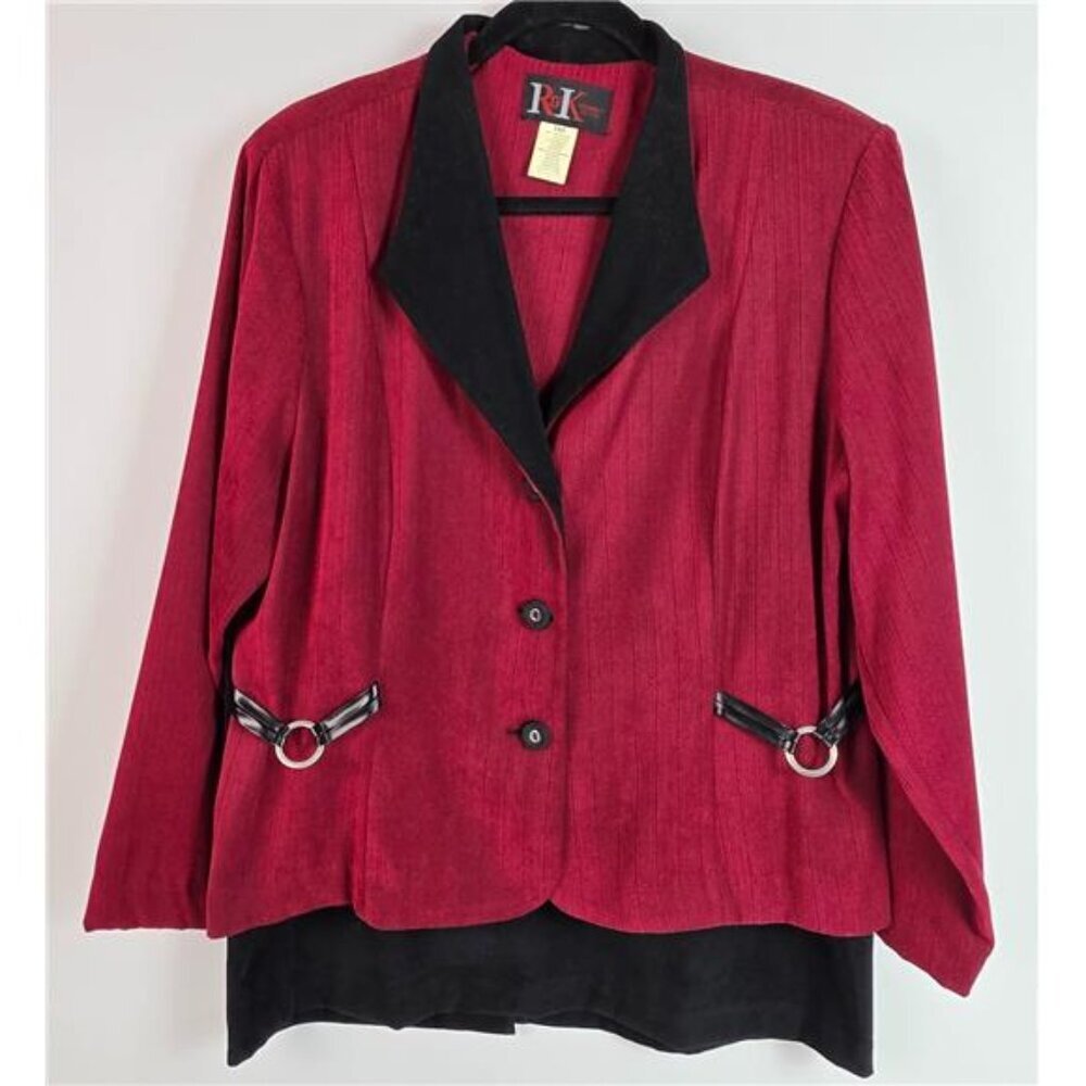 R&K Originals Women’s 2-Piece Jacket & Skirt Set Red Black Trim Size 16P